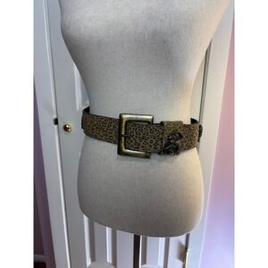 Nan Lewis Leopard Print Safari Animal Belt Bronze like Buckle S/M